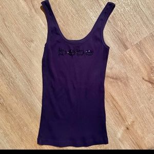 Bebe Logo Purple Tank Top Crystals Rhinestones